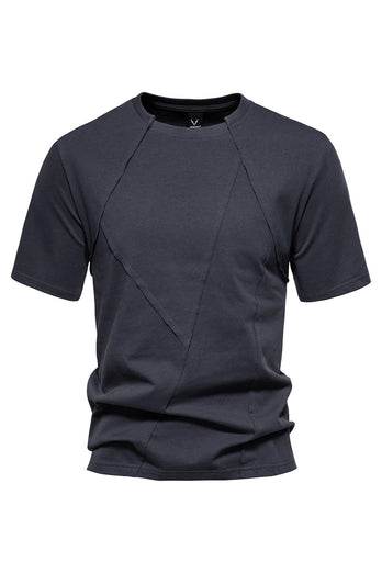 Black Short Sleeves Crewneck Cotton Men's Shirt