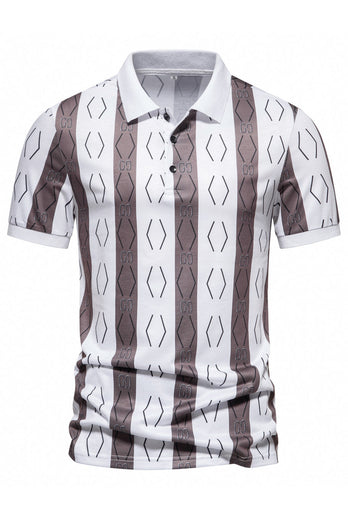 Black Pattern Printed Short Sleeves Men's Polo Shirt