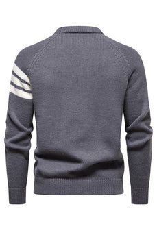 Grey Men's Round Neck Slim Fit Pullover Sweater