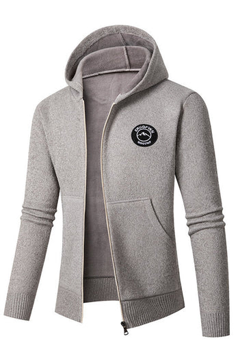 Grey Men's Hooded Cardigan Jacket