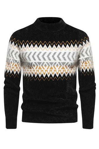 Black Round Neck Slim Fit Men's Sweater Top