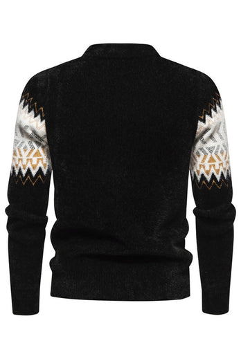 Black Round Neck Slim Fit Men's Sweater Top