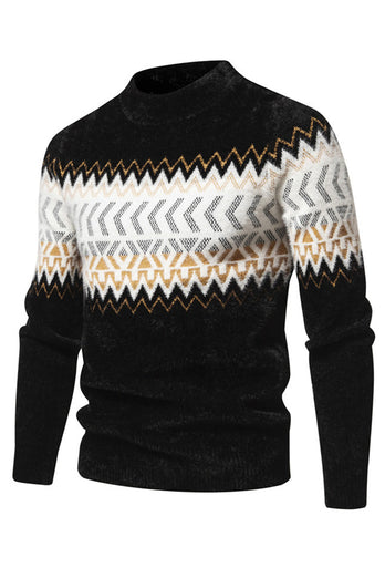 Black Round Neck Slim Fit Men's Sweater Top