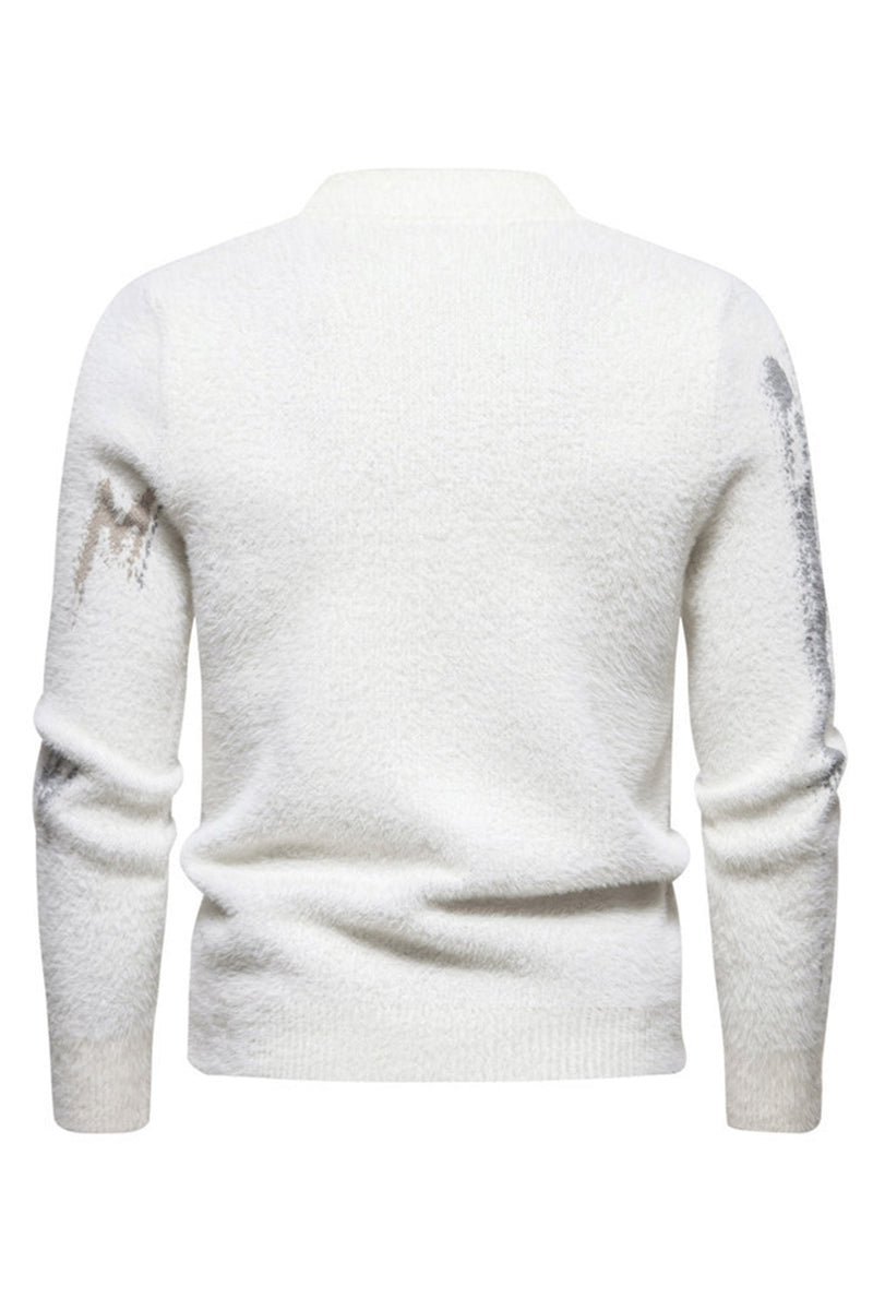 Load image into Gallery viewer, White Round Neck Slim Fit Men&#39;s Sweater