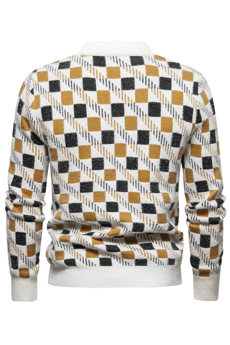 Load image into Gallery viewer, Round Neck Men&#39;s White Printed Knit Sweater