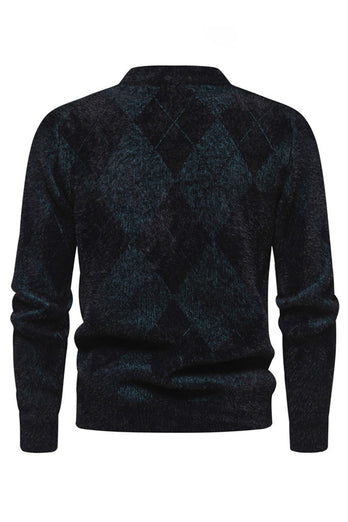 Light Khaki Men's Round Neck Knit Printed Sweater