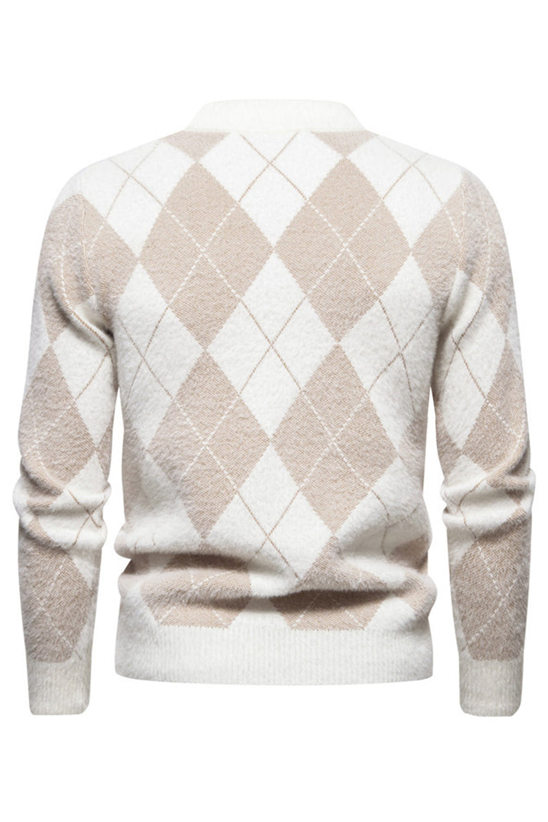 Load image into Gallery viewer, Light Khaki Men&#39;s Round Neck Knit Printed Sweater