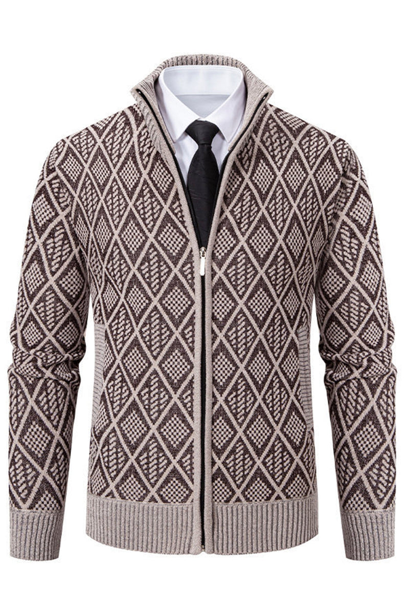 Load image into Gallery viewer, Men&#39;s Jacquard Plus Velvet Casual Stand Collar Cardigan Jacket