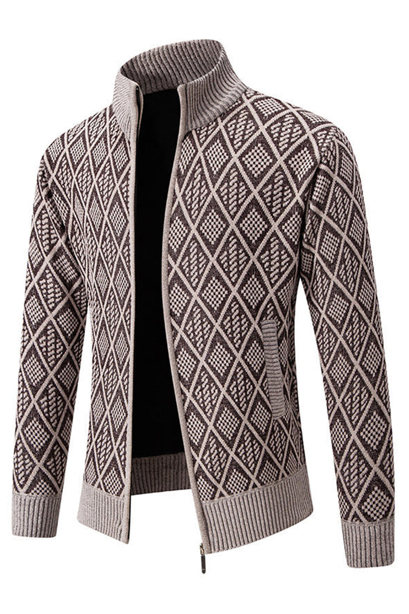 Load image into Gallery viewer, Men&#39;s Jacquard Plus Velvet Casual Stand Collar Cardigan Jacket