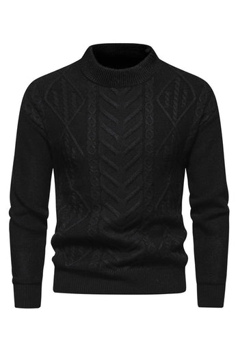 White Jacquard Round Neck Men's Knit Sweater