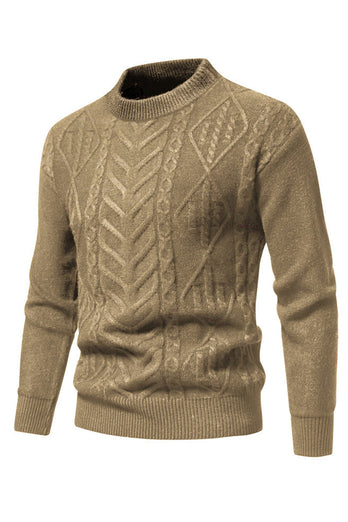 White Jacquard Round Neck Men's Knit Sweater