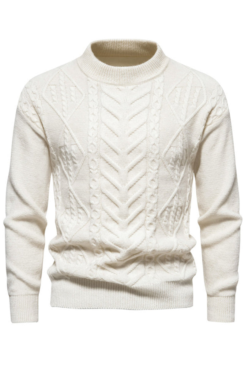 Load image into Gallery viewer, White Jacquard Round Neck Men&#39;s Knit Sweater