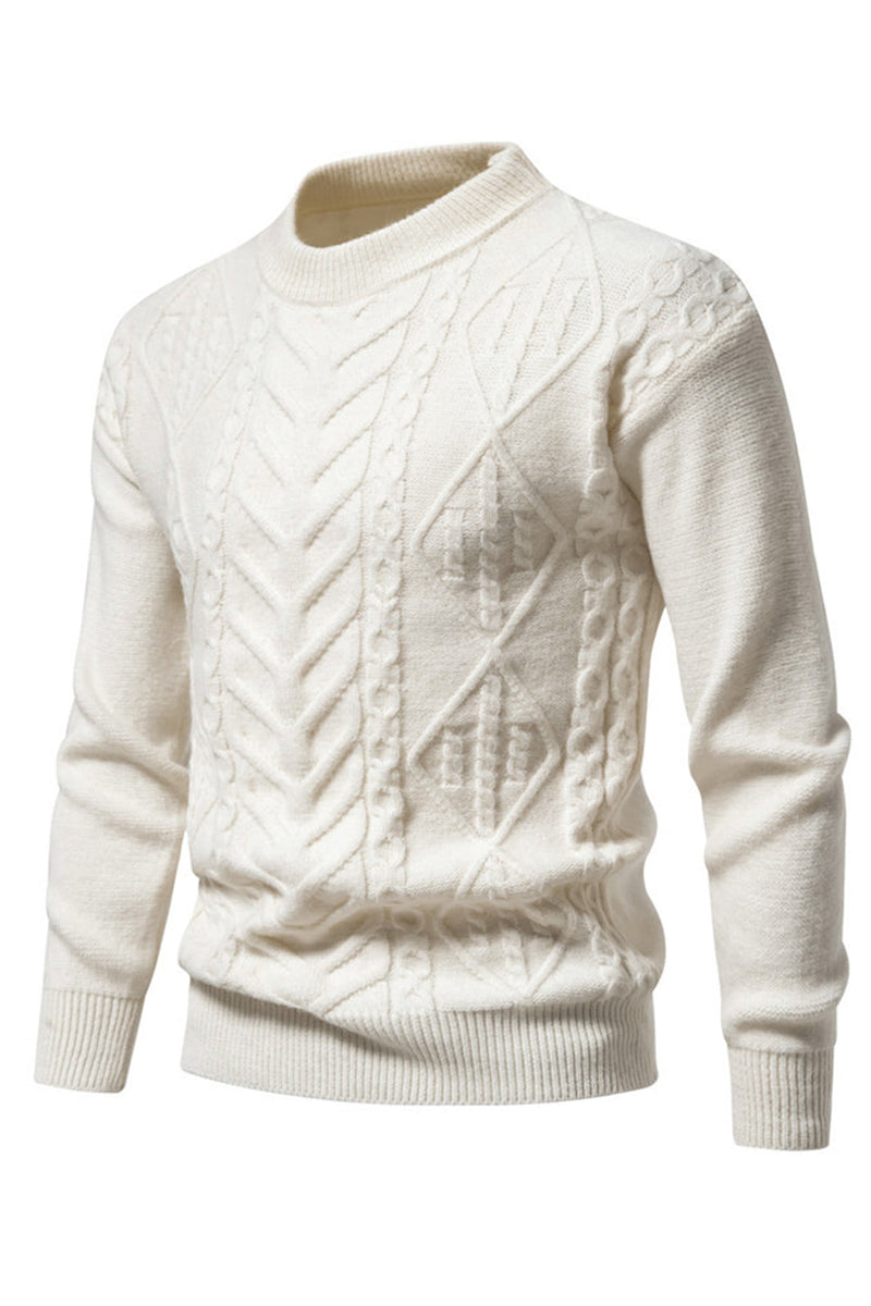 Load image into Gallery viewer, White Jacquard Round Neck Men&#39;s Knit Sweater