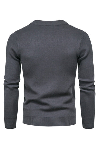 Black Round Neck Men's Zippered Knitted Sweater