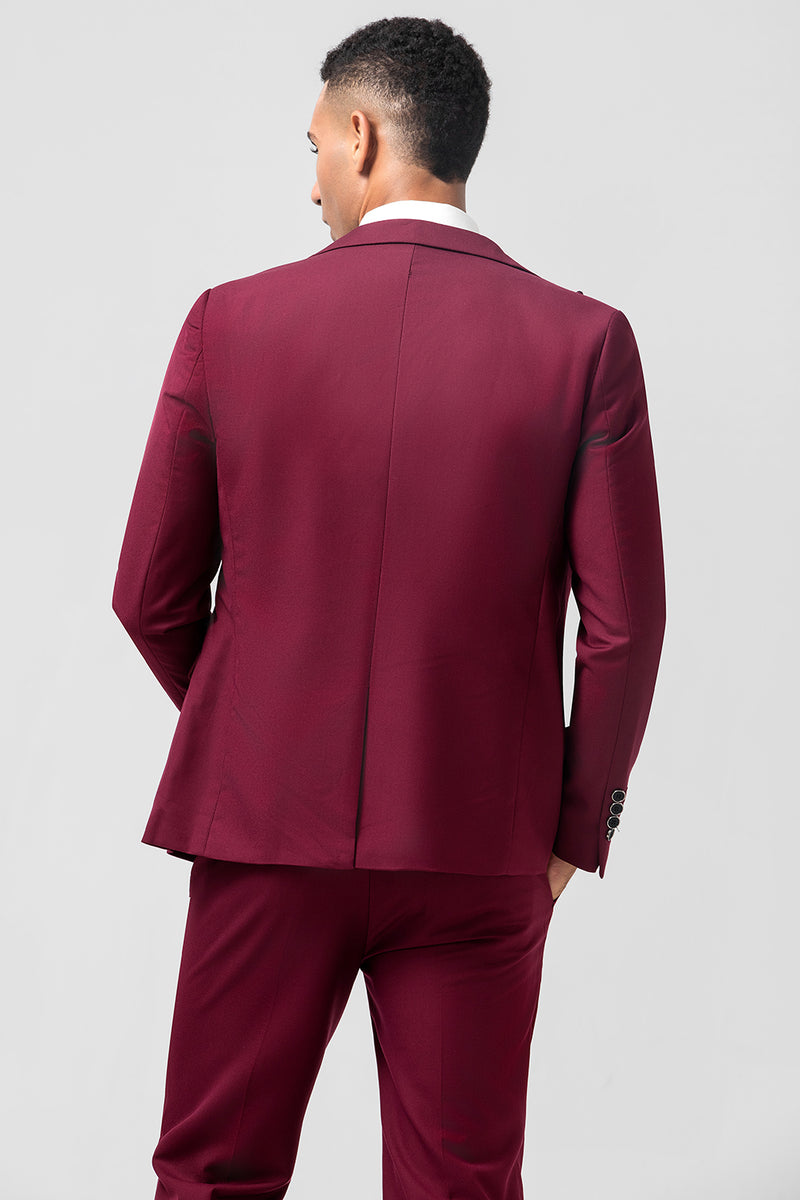 Load image into Gallery viewer, One Button Peak Lapel Burgundy 3 Pieces Men&#39;s Suits