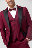 One Button Peak Lapel Burgundy 3 Pieces Men's Suits