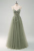 Load image into Gallery viewer, Green A Line Corset Sequin Tulle Long Prom Dress with Lace Up Back