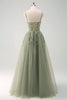 Load image into Gallery viewer, Green A Line Corset Sequin Tulle Long Prom Dress with Lace Up Back