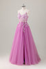 Load image into Gallery viewer, Sparkly Purple A-Line Appliqued Long Prom Dress with Slit