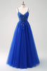 Load image into Gallery viewer, Sparkly A-Line Royal Blue Spaghetti Straps Corset Long Prom Dress