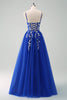 Load image into Gallery viewer, Sparkly A-Line Royal Blue Spaghetti Straps Corset Long Prom Dress