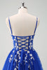 Load image into Gallery viewer, Sparkly A-Line Royal Blue Spaghetti Straps Corset Long Prom Dress