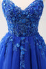 Load image into Gallery viewer, Sparkly A-Line Royal Blue Spaghetti Straps Corset Long Prom Dress