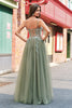 Load image into Gallery viewer, Green A Line Corset Sequin Tulle Long Prom Dress with Lace Up Back