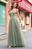 Load image into Gallery viewer, Green A Line Corset Sequin Tulle Long Prom Dress with Lace Up Back