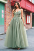 Load image into Gallery viewer, Green A Line Corset Sequin Tulle Long Prom Dress with Lace Up Back