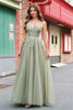 Load image into Gallery viewer, Green A Line Corset Sequin Tulle Long Prom Dress with Lace Up Back