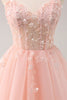 Load image into Gallery viewer, A Line Blush Spaghetti Straps Tulle Corset Sequins Graduation Dress with Appliques