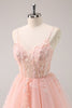 Load image into Gallery viewer, A Line Blush Spaghetti Straps Tulle Corset Sequins Graduation Dress with Appliques