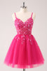 Load image into Gallery viewer, A Line Blush Spaghetti Straps Tulle Corset Sequins Graduation Dress with Appliques