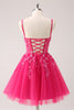 Load image into Gallery viewer, A Line Blush Spaghetti Straps Tulle Corset Sequins Graduation Dress with Appliques