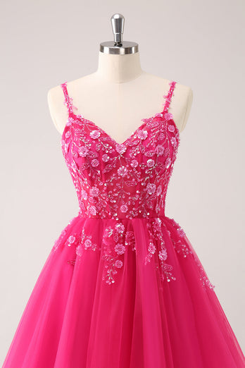 A Line Blush Spaghetti Straps Tulle Corset Sequins Graduation Dress with Appliques