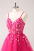 Load image into Gallery viewer, A Line Blush Spaghetti Straps Tulle Corset Sequins Graduation Dress with Appliques