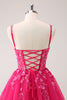 Load image into Gallery viewer, A Line Blush Spaghetti Straps Tulle Corset Sequins Graduation Dress with Appliques