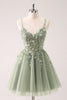 Load image into Gallery viewer, A Line Blush Spaghetti Straps Tulle Corset Sequins Graduation Dress with Appliques