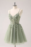 A Line Blush Spaghetti Straps Tulle Corset Sequins Graduation Dress with Appliques