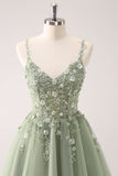 A Line Blush Spaghetti Straps Tulle Corset Sequins Graduation Dress with Appliques