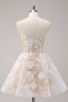 Sparkly White A-Line Floral Corset Short Graduation Dress