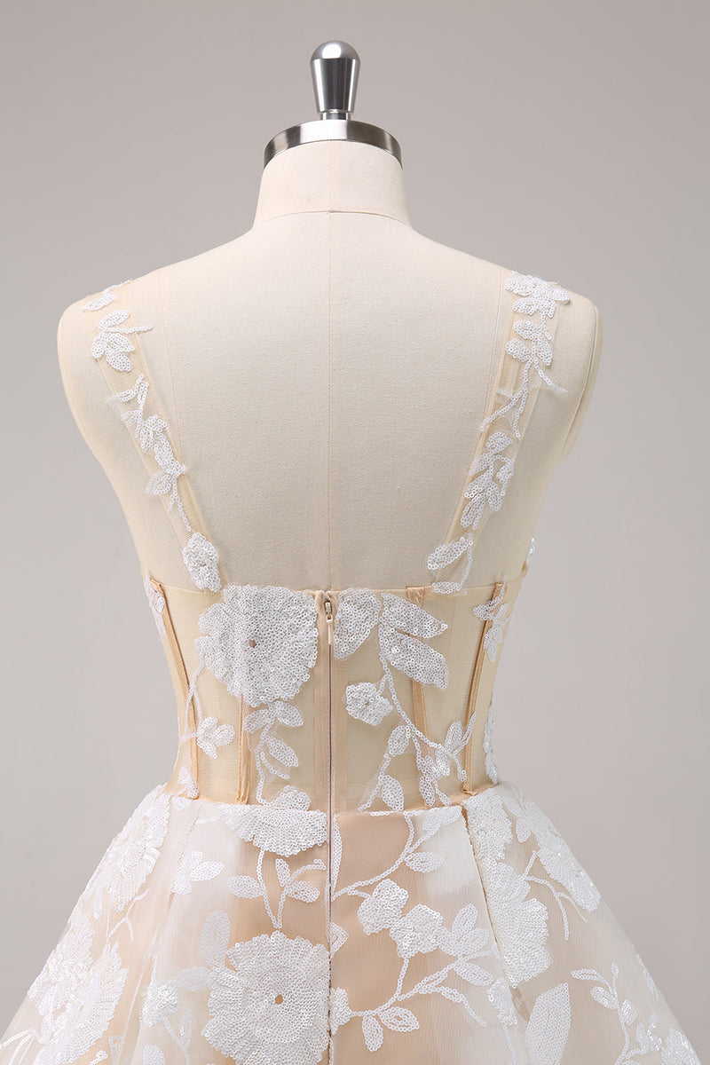 Load image into Gallery viewer, Sparkly White A-Line Floral Corset Short Graduation Dress