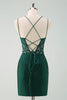 Load image into Gallery viewer, Dark Green Bodycon Spaghetti Straps Short Graduation Dress with Beading