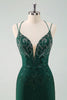 Load image into Gallery viewer, Dark Green Bodycon Spaghetti Straps Short Graduation Dress with Beading