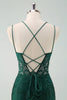 Load image into Gallery viewer, Dark Green Bodycon Spaghetti Straps Short Graduation Dress with Beading