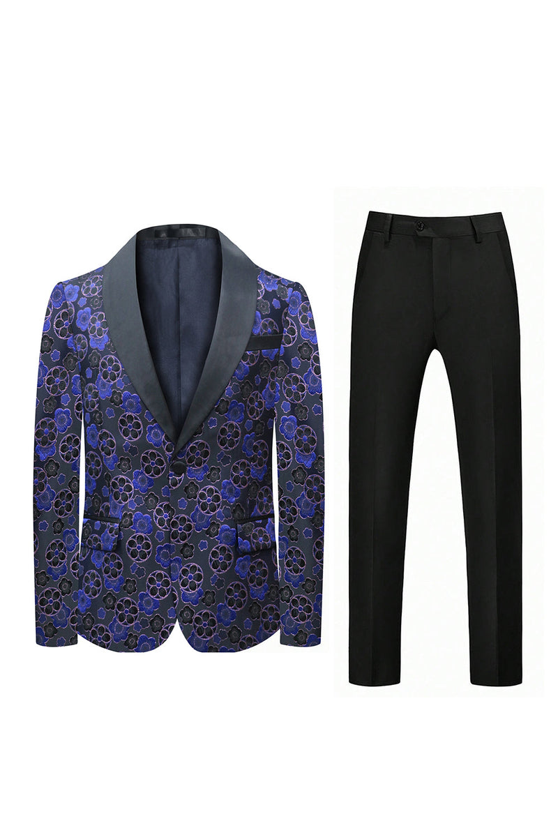 Load image into Gallery viewer, Dark Blue Floral Printed Shawl Lapel 2 Pieces Men Suits