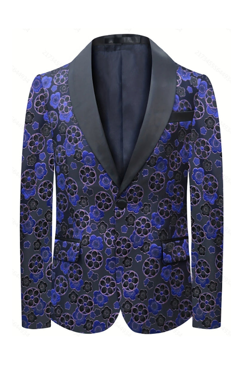 Load image into Gallery viewer, Dark Blue Floral Printed Shawl Lapel 2 Pieces Men Suits