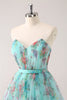 Load image into Gallery viewer, Fluffy Strapless Green Floral Short Graduation Dress