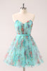 Load image into Gallery viewer, Fluffy Strapless Green Floral Short Graduation Dress